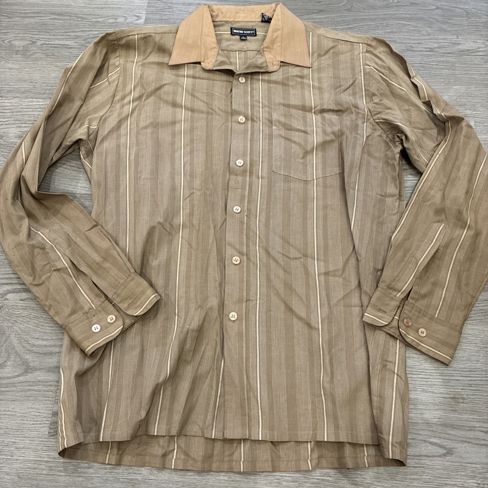 Vtg Wayne Scott mens Sz L (16-16.5) Western shirt  Brown Cowboy rodeo Button Up